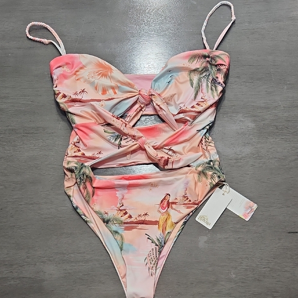NWT Pink and Blue One Piece Swimsuit with Cut-Out Detail - Picture 3 of 7